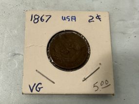 1867 2 Cent Shield Back