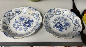Pair of Antique Meissen Style Porcelain Blue Onion Bowls
