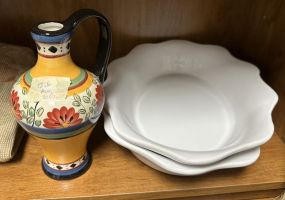 Two White Ceramic Bowls and Pier 1 Vase