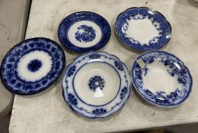 Five Antique Blue and White Porcelain Plates