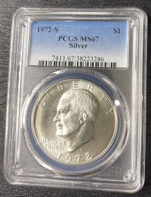 1972-S Graded MS67 Esienhower Silver Dollar in Original Protective Case