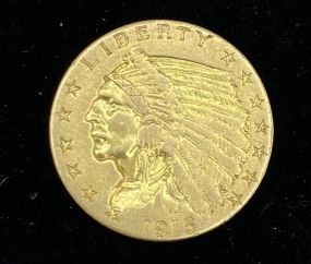 1915 2 1/2 Dollar Gold Indian Head 90% Coin AU