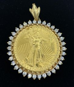 1986 1/2 oz. Fine Gold Eagle In 14k White Topaz Bezel