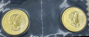 Two 2013 10 Dollar Canadian 1/4 oz. Gold Queen Elizabeth Coin