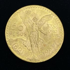 1947 50 Dollar 90% Gold Mexican Peso