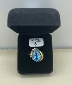 10k Gold Pear Cut Blue Topaz Ring