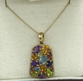 14k Gold Semi Precious Gem 16" Necklace