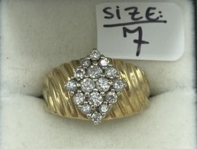 Weighty 14k Gold Geometric Diamond Cluster Ring