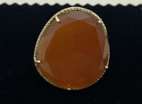 Ladies 14k Gold Set Geometric Orange Carnelian Statement Ring SZ: 6.25