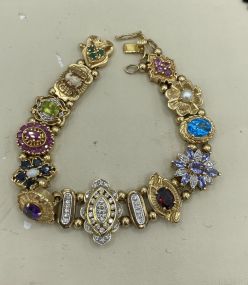 Ladies Impressive Solid 14k Genuine Diamond + Natural Gemstone Fully Completed 8" Slide Bracelet