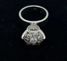 Ladies 14k White Gold High Set .98ctw Genuine Diamond Flower Cluster Ring SZ: 6