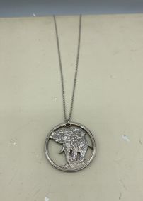Carved Pendant Relief of 1oz Sterling Silver Elephant Coin on Sterling Silver Chain