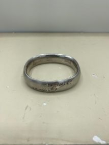 Ladies Vintage c.1940s Wide Sterling Silver Expansion Bangle Bracelet + Floral Etched Detail