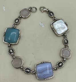 Ladies South Western Style Sterling Silver Semi Precious Stone 8" Concho Bracelet