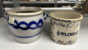 Blue Pottery Crock and Flour Container