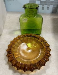 Glass Amber Bottle and Plate