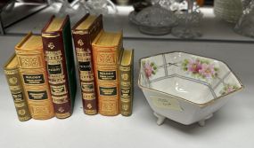 Bookends and Porcelain Footed Bowl
