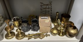 Collection of Brass Candlesticks and Decor