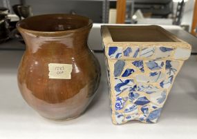 Pottery Glazed Vase and Mosaic Planter