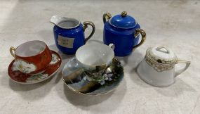 Porcelain Sugar, Creamer, and Demitasse Cup &amp; Saucers