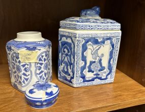 Blue and White Porcelain Covered Vase and Vase