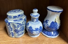Blue and White Pottery Vase, Stopper Vase, and Hat Pin Holder