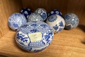 Blue and White Porcelain Balls and Covered Dish