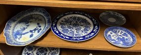 Blue and White Platter, Charger, and Plates