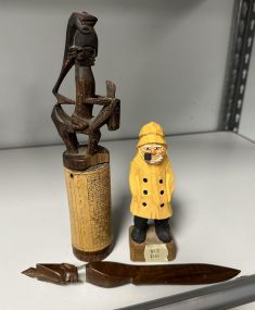 Tribal Carved Wood and Denco Wood Carved Fisherman