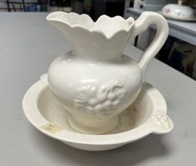 Ceramic White Pitcher and Wash Bowl