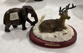 Resin Marlo Collection Deer and Wood Carved Elephant