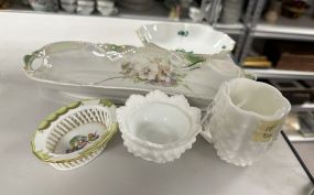 Group of Porcelain Dishes, Milk Glass