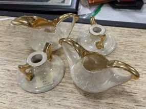 Group of Glazed Porcelain Vases, and Candle Holders