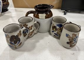 Hand Painted Stoneware Pitcher Set