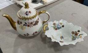 Arthur Wood Porcelain Pitcher and Haviland Leaf Bowl