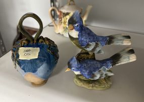 Signed Pottery and Ceramic Bird Figurine