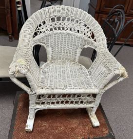 Worn White Wicker Child's Rocker