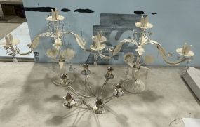 Pair of White Metal Candle Holders and Silver Plate Candle Holder