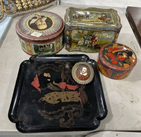 Collection of Vintage Tins and Black Tray