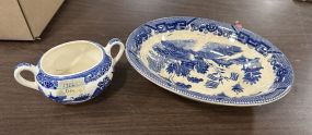 Japan Blue and White Platter and Sugar