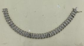 Ladies Wide 10k White Gold Genuine Diamond Wave Link 7.25" Tennis Bracelet