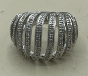 Ladies 14k White Gold Diamond Wave Detailed Bombe Ring SZ: 9