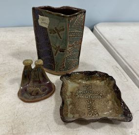 Red Leaf Pottery, Helene Fielder Vase, and Signed Cross Plate