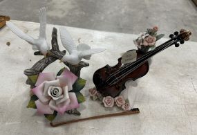 Andrea White Dove Figurine and Porcelain Violin