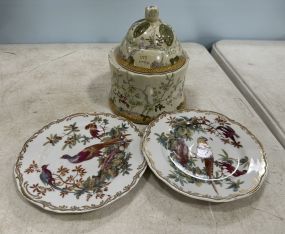 Chinese Porcelain Container and Andrea Bird Plates