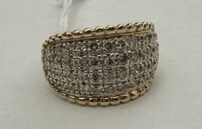 10k Gold Pave Diamond Wide Ring Band Size: 8