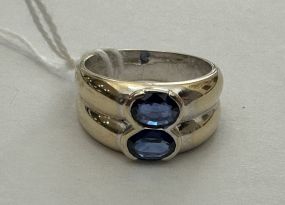 18K White Gold Stacked Sapphire Wide Ring Cuff Band Size: 7