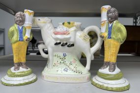 Portugal Ceramic Candlesticks and Ceramic Horse Planter