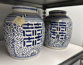 Pair of Chinese Blue and White Double Happiness Ginger Jars