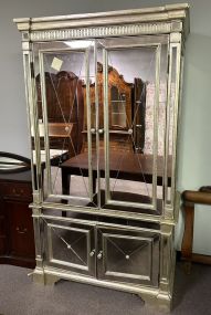 Large Designer Silver and Mirrored Entertainment Cabinet